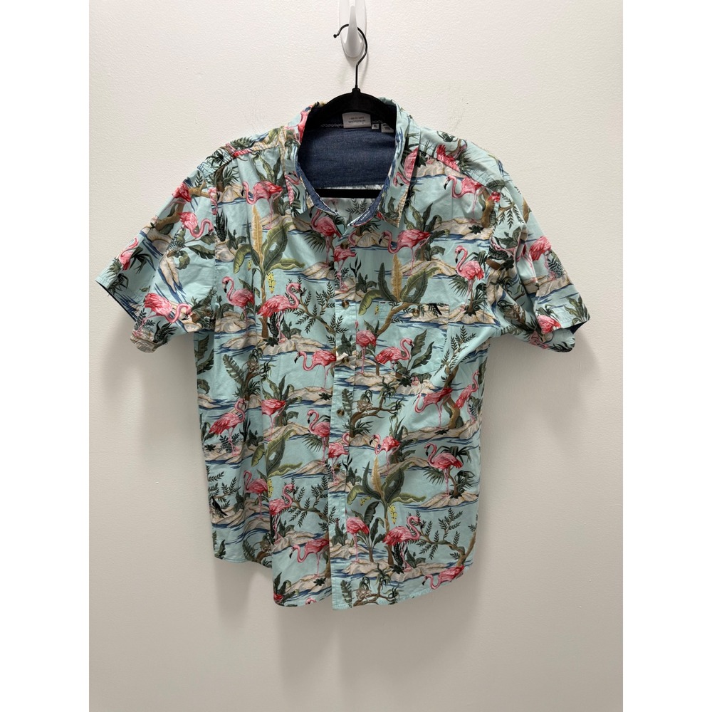 Ron Jon Surf Shop Mens XL Flamingo Tropical Cotton Button Down Shirt Hawaiian